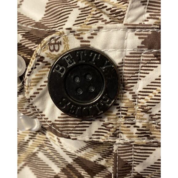 BETTY RIDES Zip & Snap Up Brown And White Plaid Quilted Parka Jacket Womens M - Picture 2 of 10